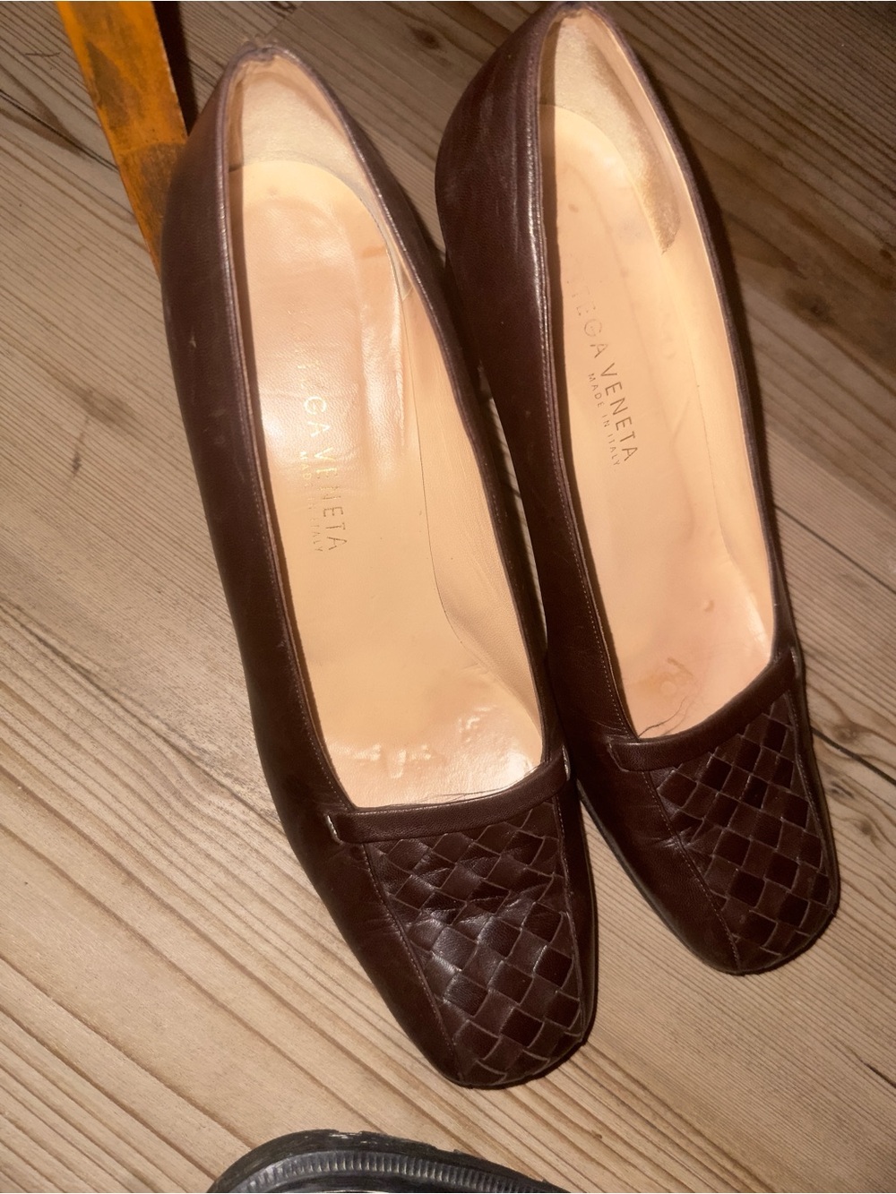 Bottega Veneta Dark Brown Woven Leather Flats